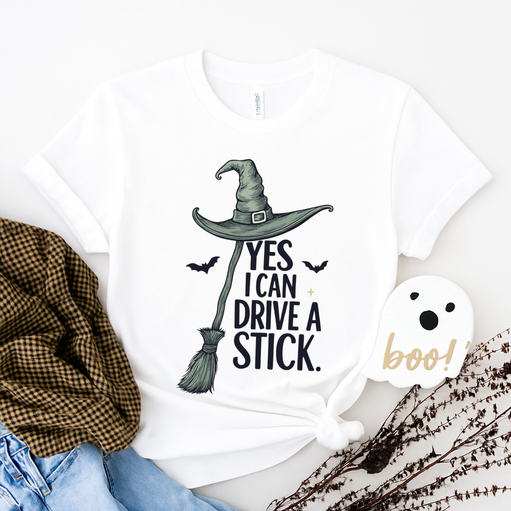 Funny Halloween T-shirt, Yes I can Drive A Stick T-shirt, Unisex Softstyle T-Shirt