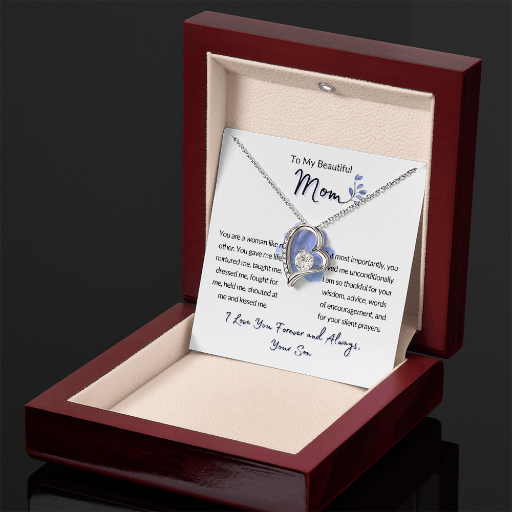 To My Beautiful Mom Gift-From Son, Forever Love Necklace, Mother's Day, Birthday, Celebration, Gift for Mom