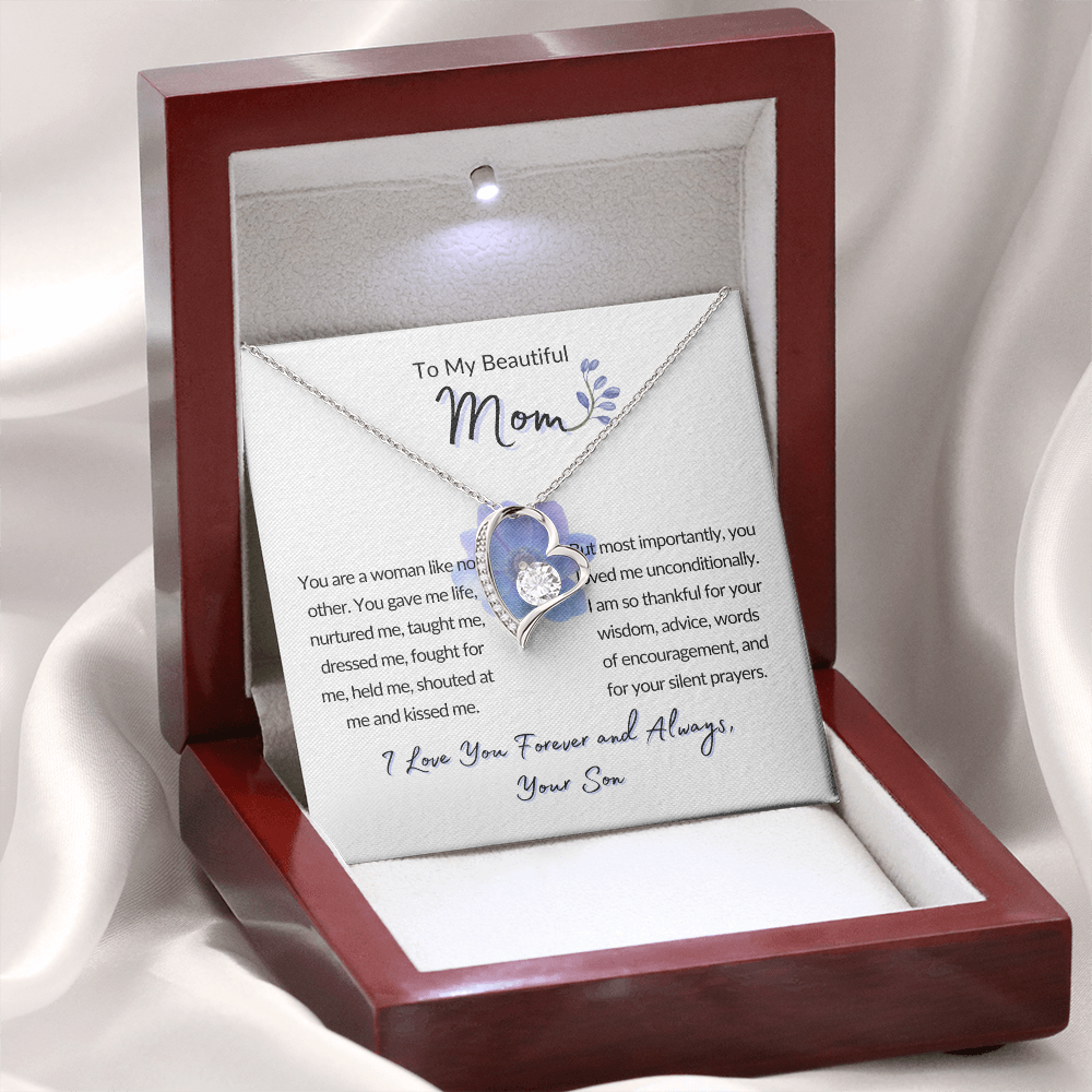 To My Beautiful Mom Gift-From Son, Forever Love Necklace, Mother's Day, Birthday, Celebration, Gift for Mom