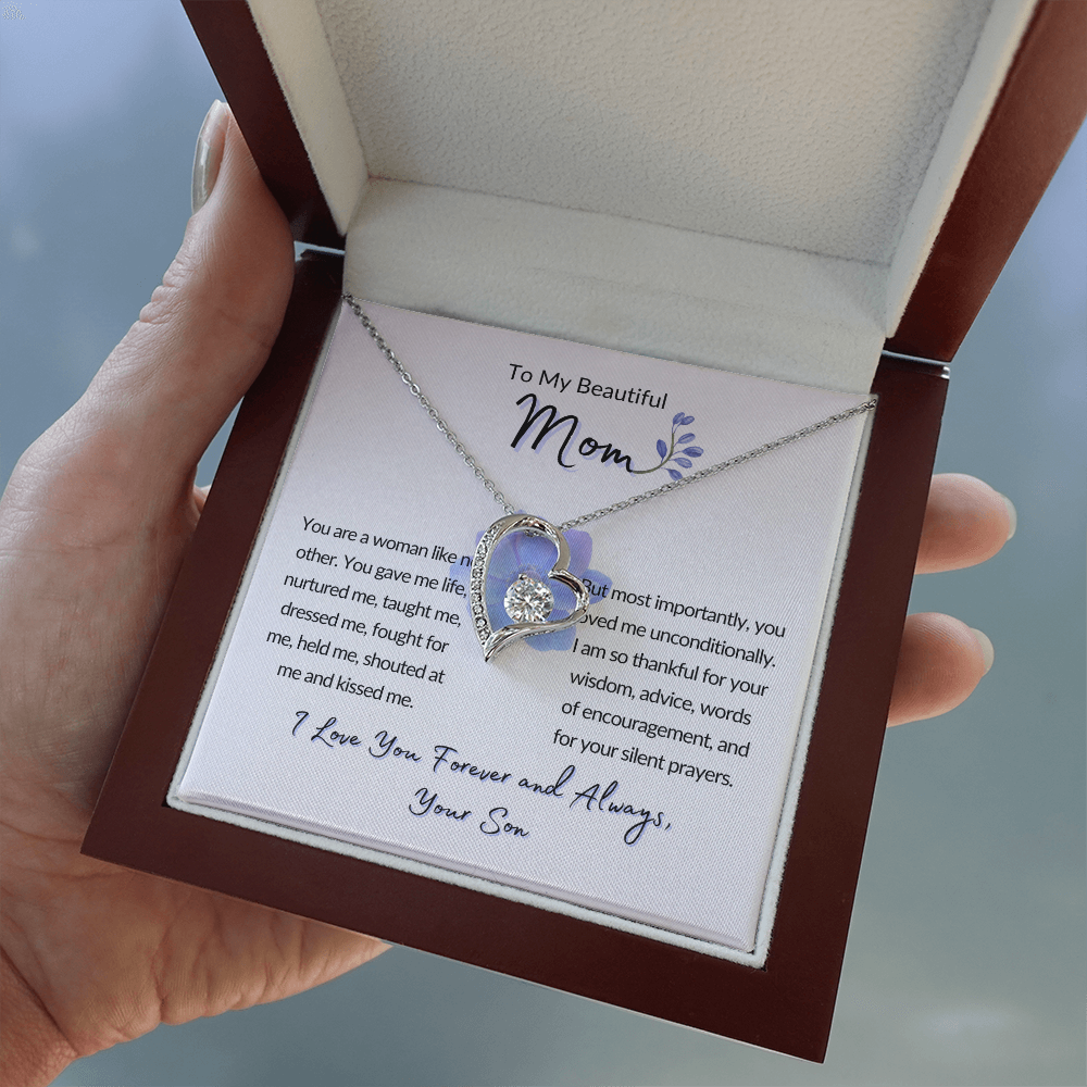 To My Beautiful Mom Gift-From Son, Forever Love Necklace, Mother's Day, Birthday, Celebration, Gift for Mom