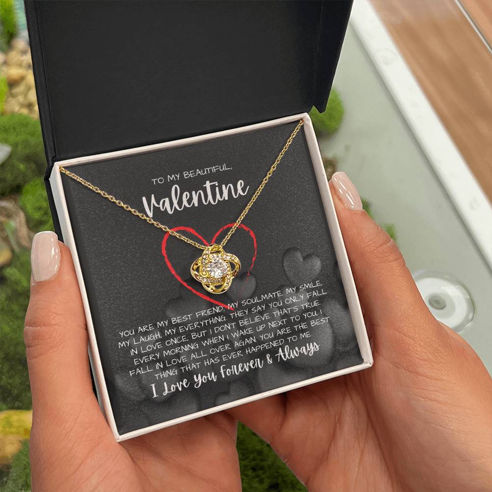 To My Beautiful Valentine Necklace - Love Knot Necklace Gift(Yellow and White Gold Variants)