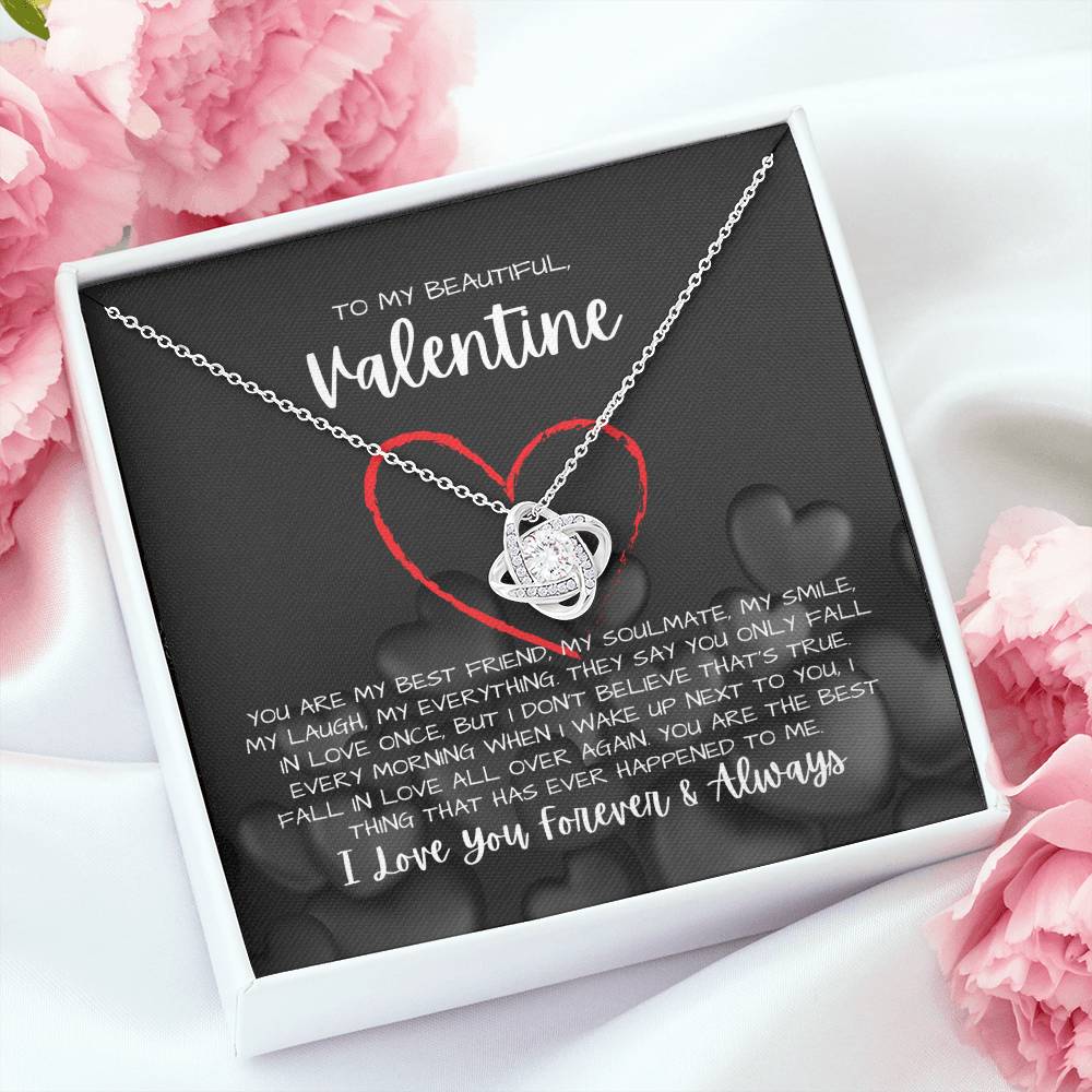 To My Beautiful Valentine Necklace - Love Knot Necklace Gift(Yellow and White Gold Variants)