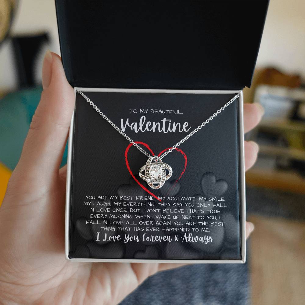 To My Beautiful Valentine Necklace - Love Knot Necklace Gift(Yellow and White Gold Variants)