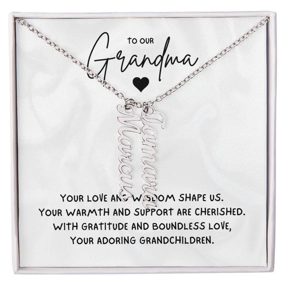 To Our Grandma Necklace gift from grandchildren - Multi Vertical Name Necklace with a message card