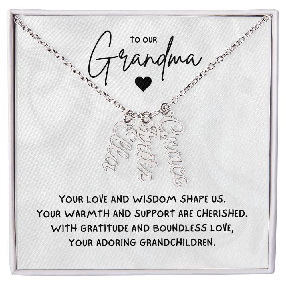 To Our Grandma Necklace gift from grandchildren - Multi Vertical Name Necklace with a message card