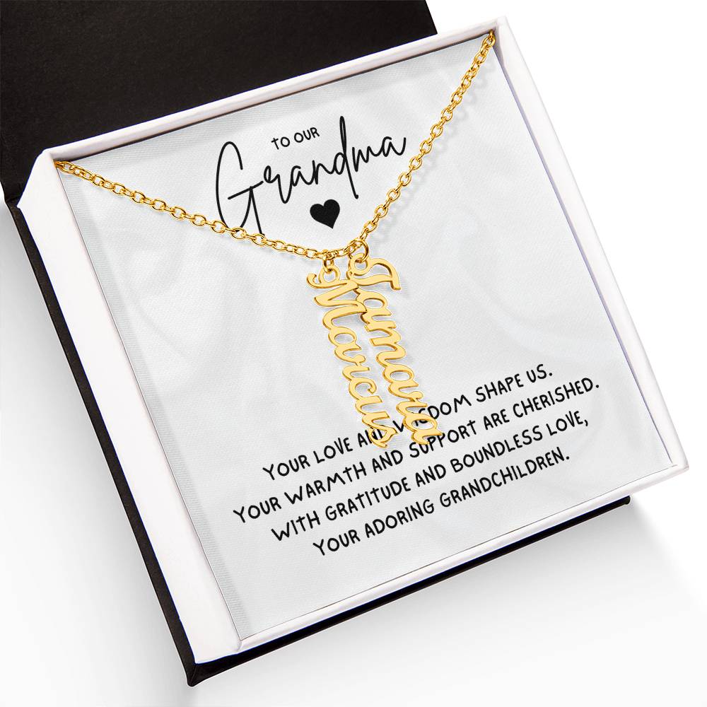 To Our Grandma Necklace gift from grandchildren - Multi Vertical Name Necklace with a message card