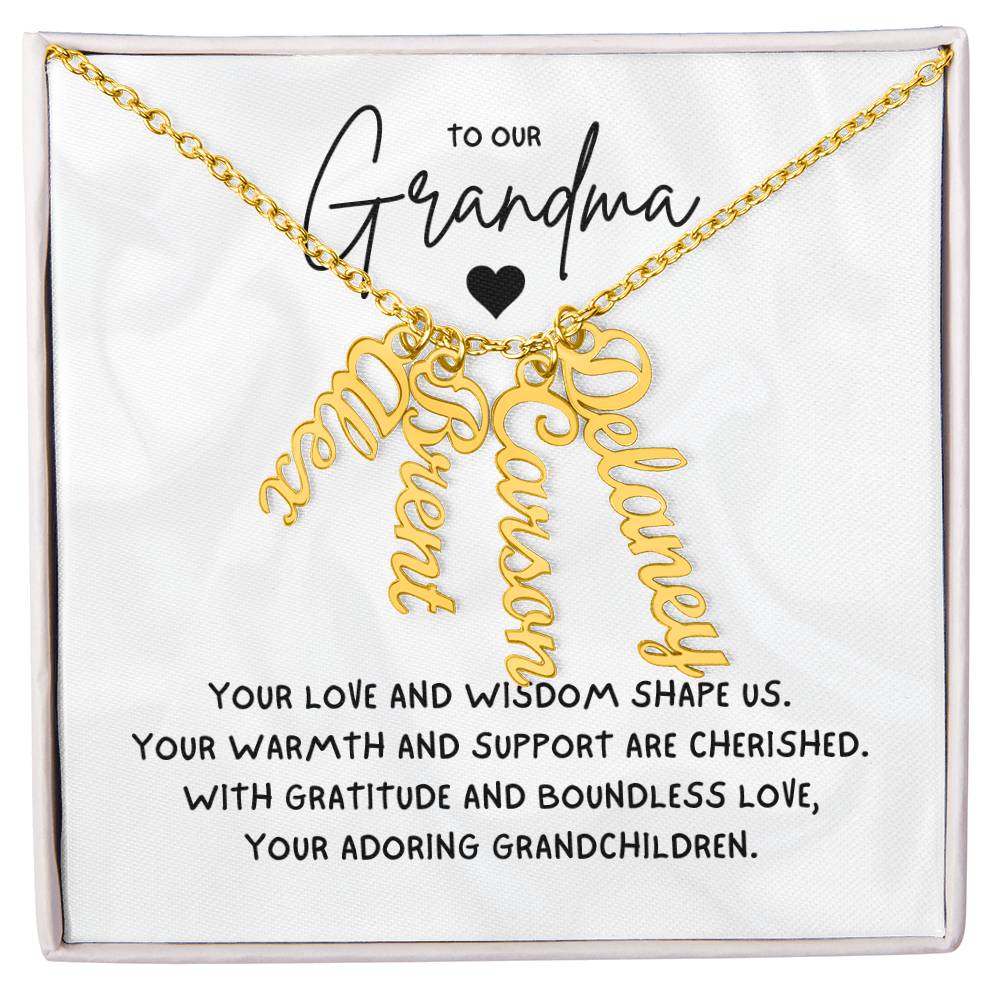 To Our Grandma Necklace gift from grandchildren - Multi Vertical Name Necklace with a message card