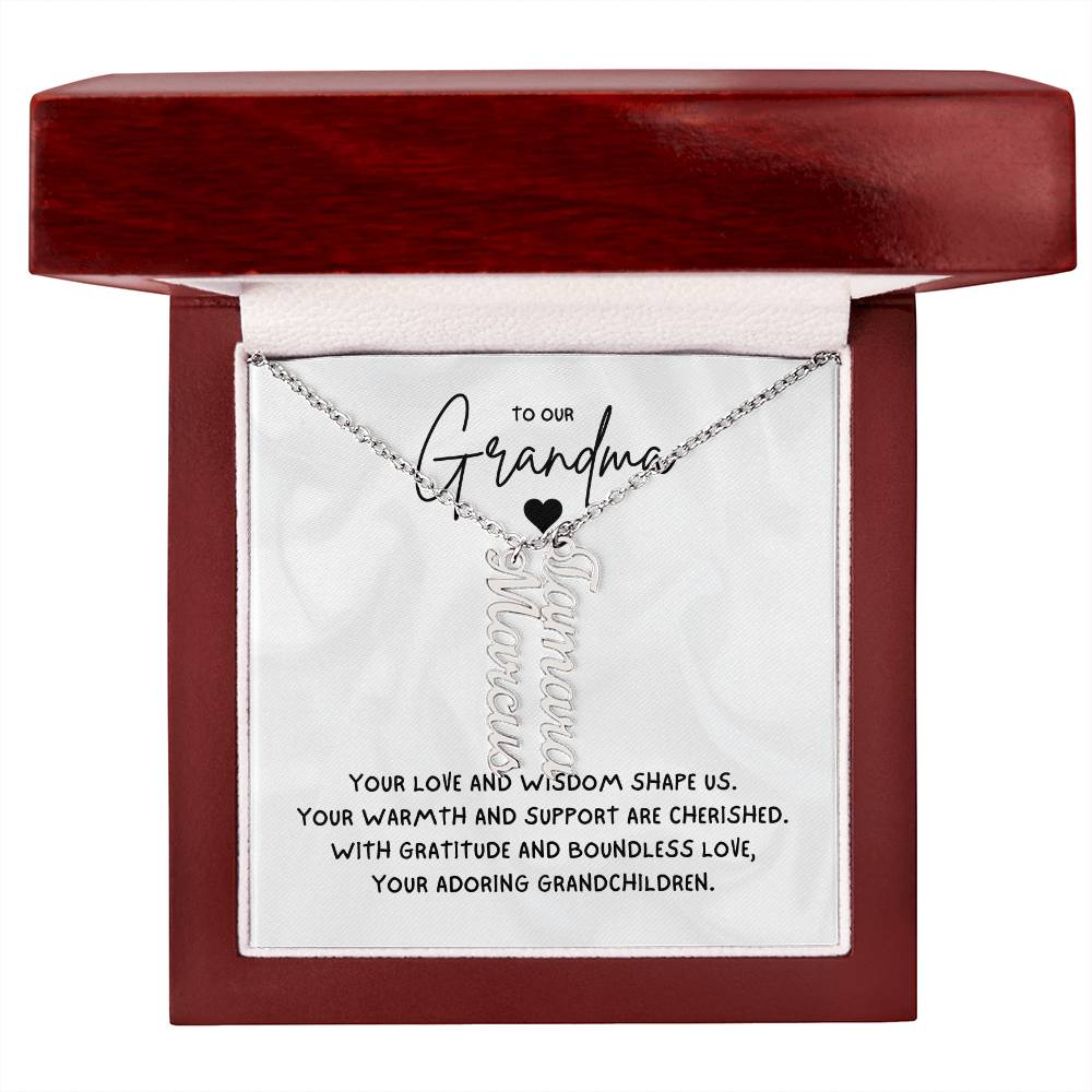 To Our Grandma Necklace gift from grandchildren - Multi Vertical Name Necklace with a message card