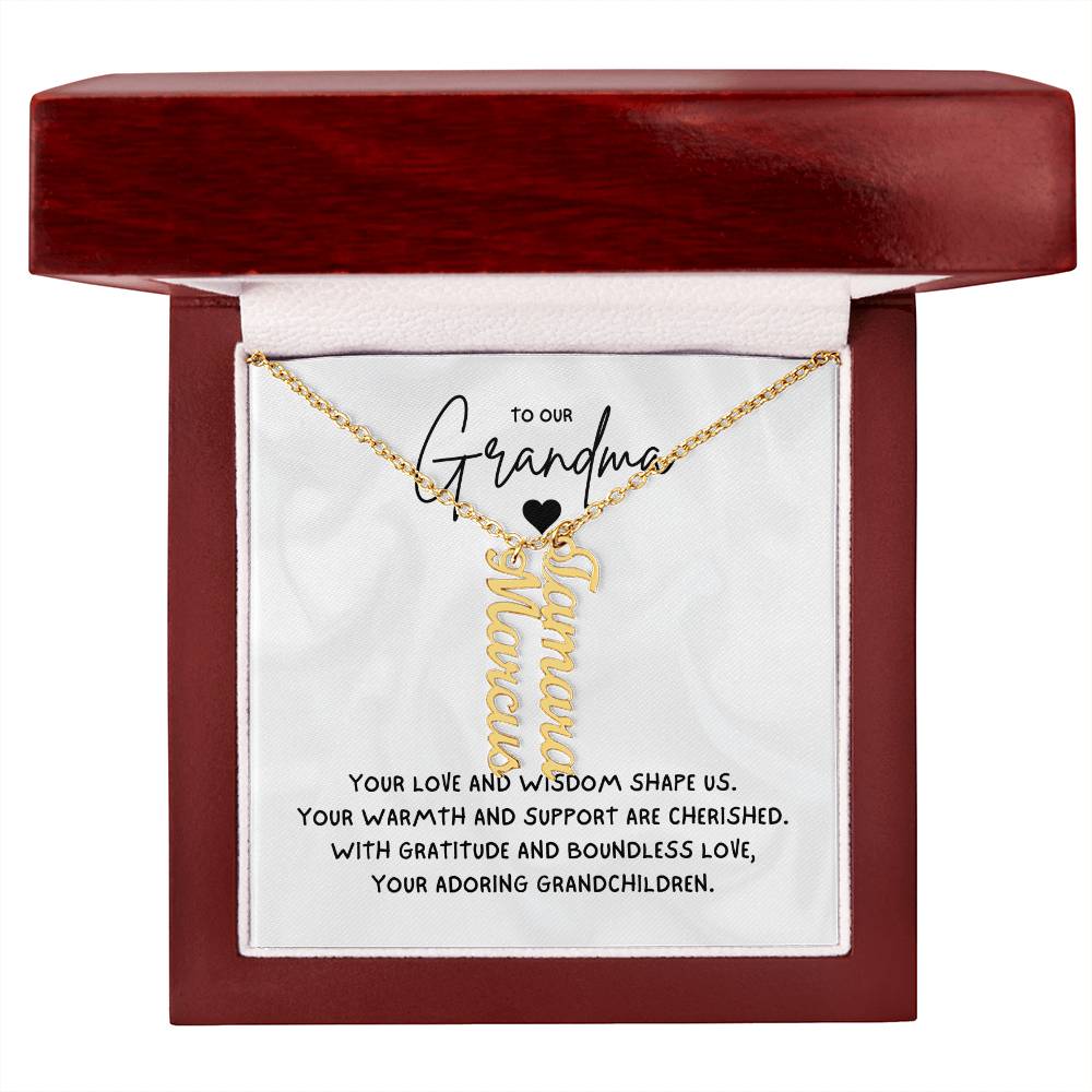 To Our Grandma Necklace gift from grandchildren - Multi Vertical Name Necklace with a message card