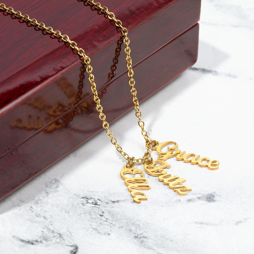 To Our Grandma Necklace gift from grandchildren - Multi Vertical Name Necklace with a message card
