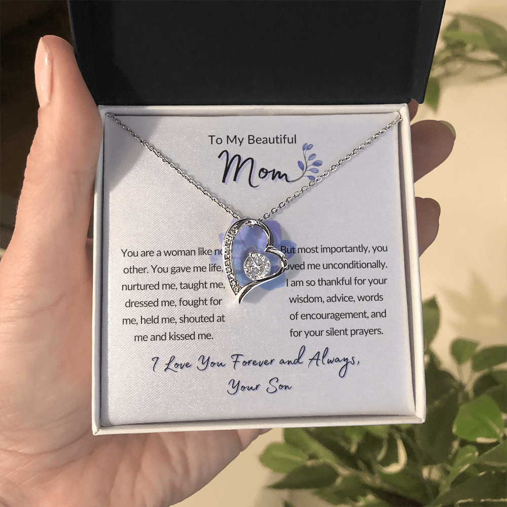 To My Beautiful Mom Gift-From Son, Forever Love Necklace, Mother's Day, Birthday, Celebration, Gift for Mom