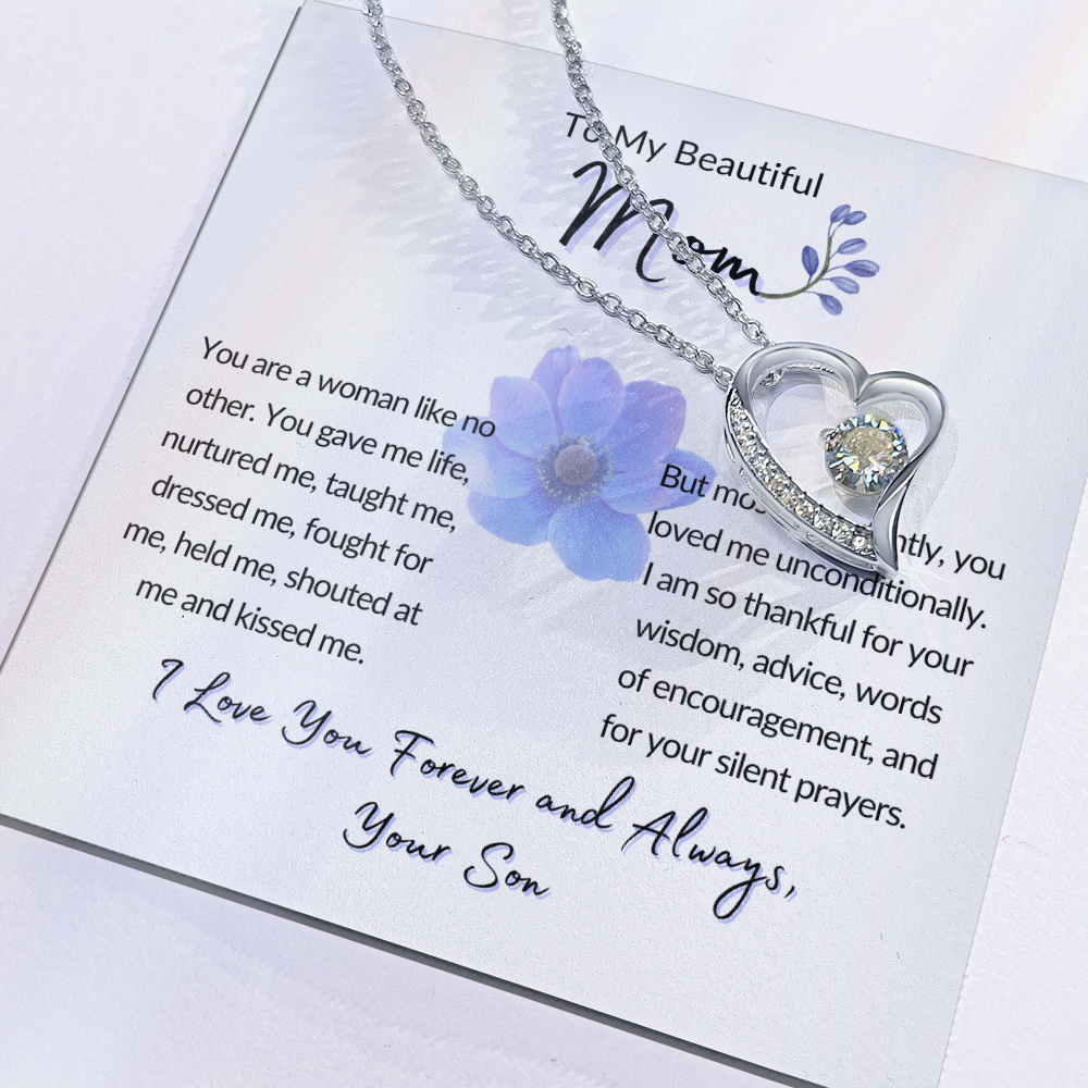 To My Beautiful Mom Gift-From Son, Forever Love Necklace, Mother's Day, Birthday, Celebration, Gift for Mom