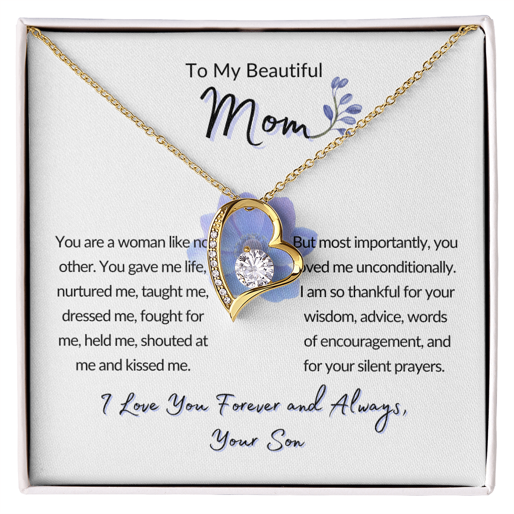 To My Beautiful Mom Gift-From Son, Forever Love Necklace, Mother's Day, Birthday, Celebration, Gift for Mom