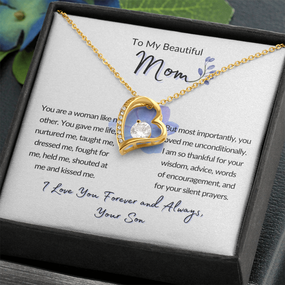To My Beautiful Mom Gift-From Son, Forever Love Necklace, Mother's Day, Birthday, Celebration, Gift for Mom
