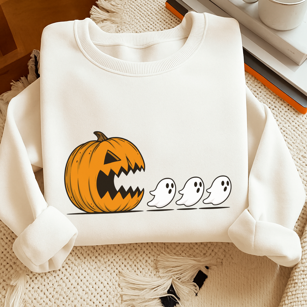 Pumpkin and Ghosts Sweatshirt, Halloween Sweatshirt, Heavy Blend™ Crewneck Sweatshirt
