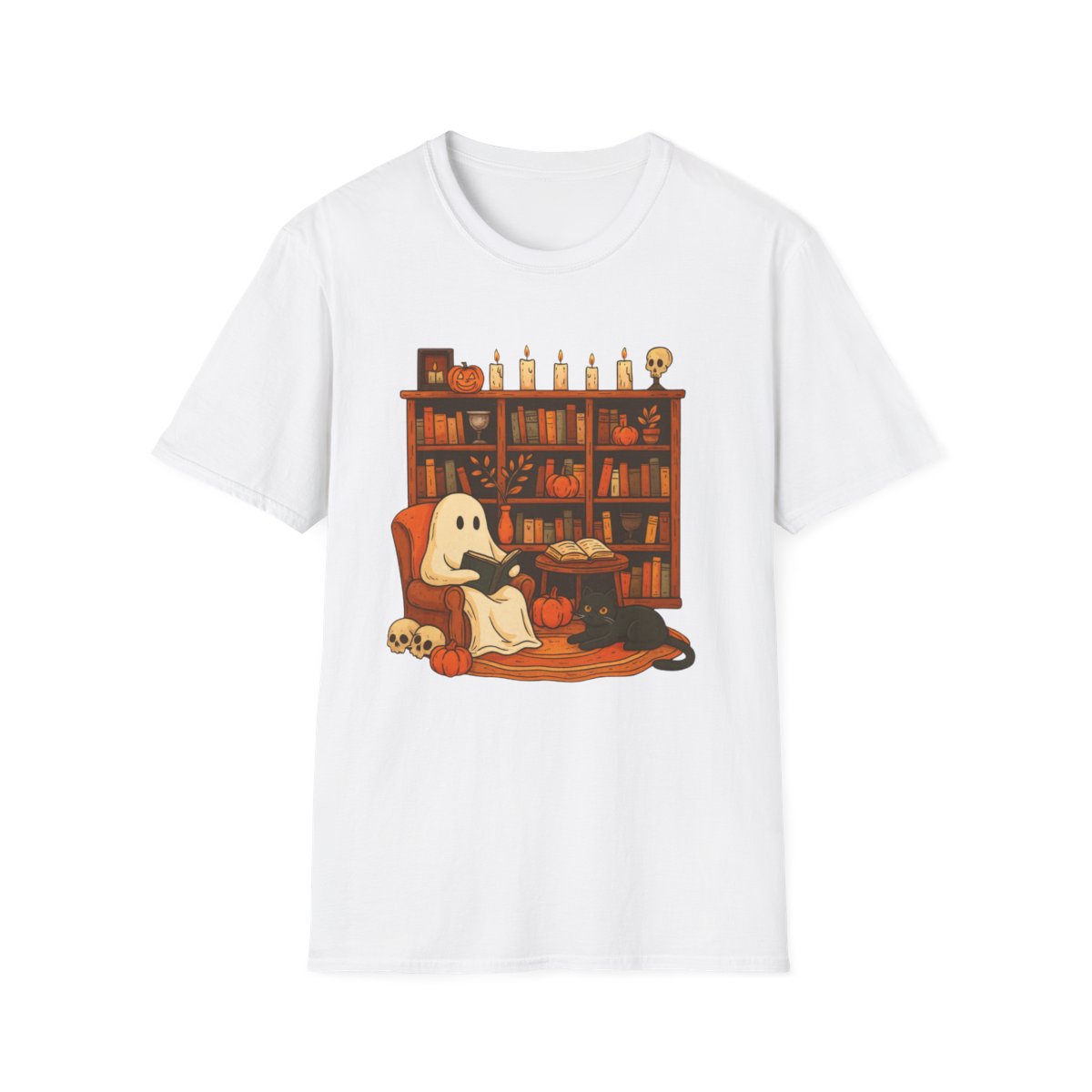 Retro Ghost Reading Books T-shirt, Librarian Ghost Halloween, Halloween Teacher T-shirt