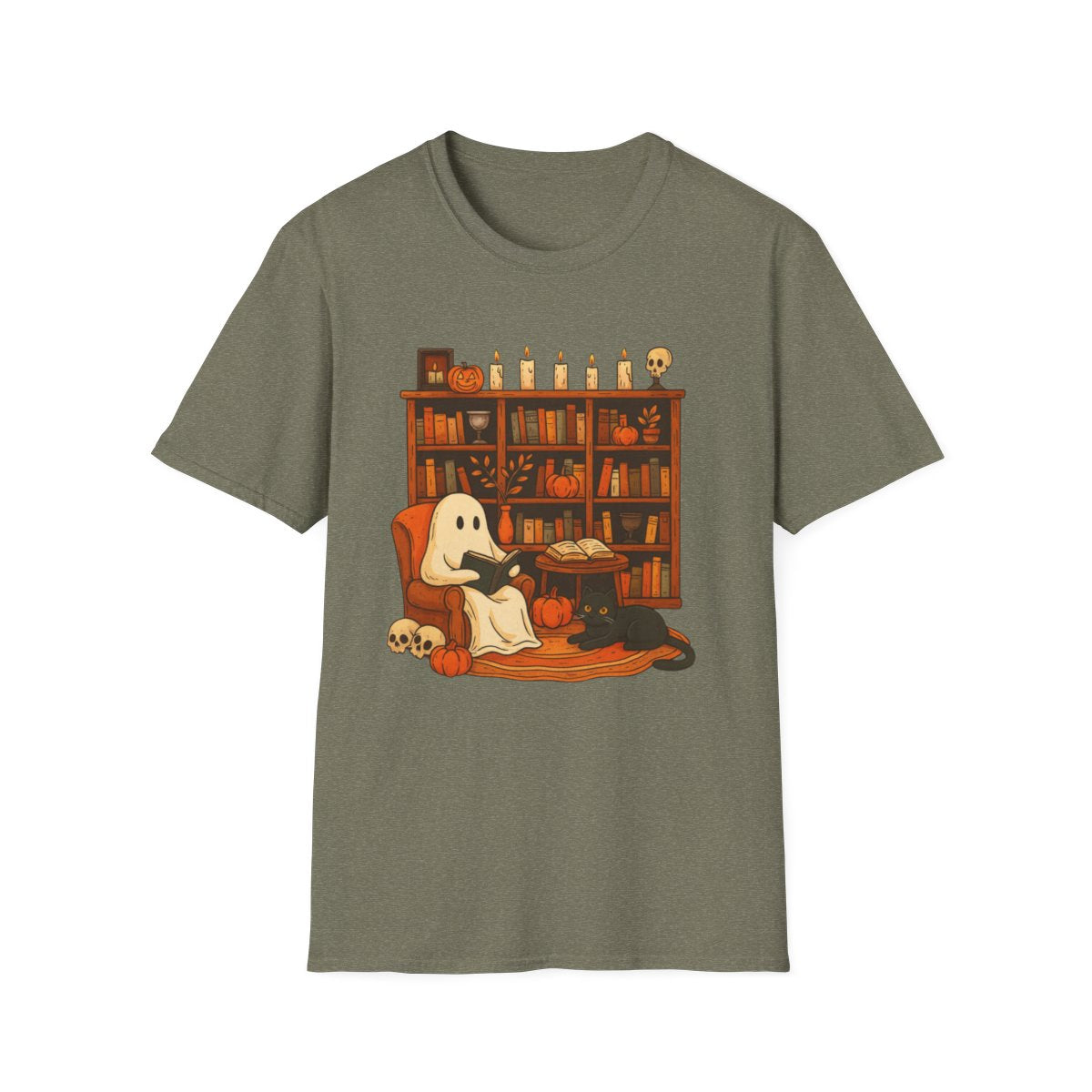 Retro Ghost Reading Books T-shirt, Librarian Ghost Halloween, Halloween Teacher T-shirt