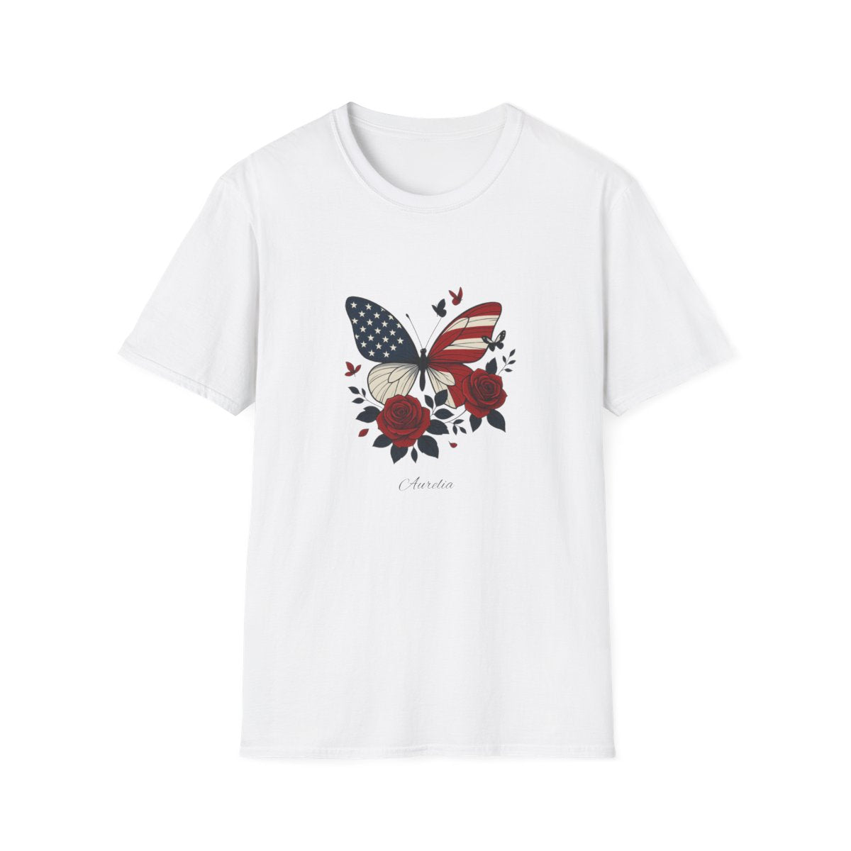 4th of July Butterfly Softstyle T-Shirt - Personalized Name Shirt