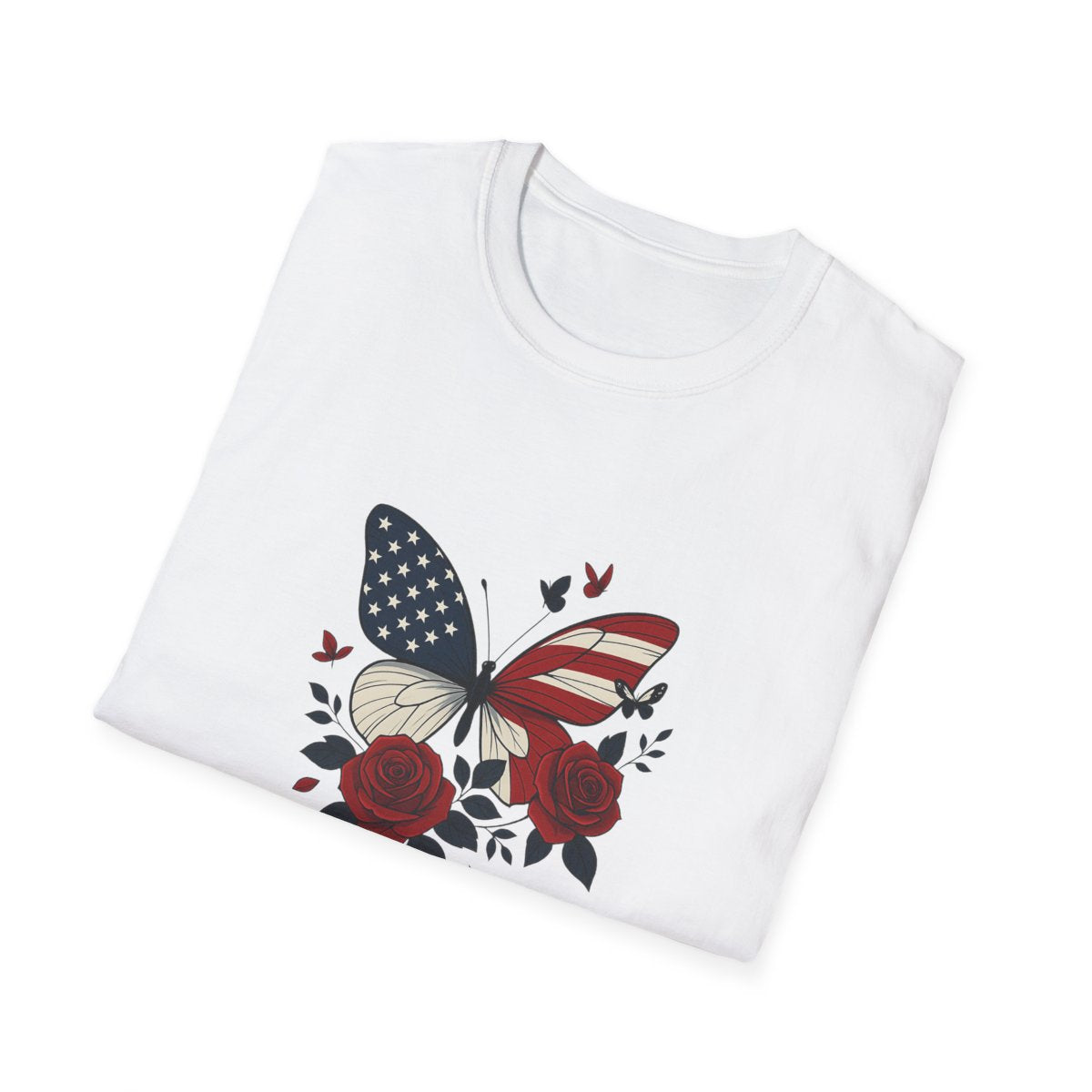 4th of July Butterfly Softstyle T-Shirt - Personalized Name Shirt