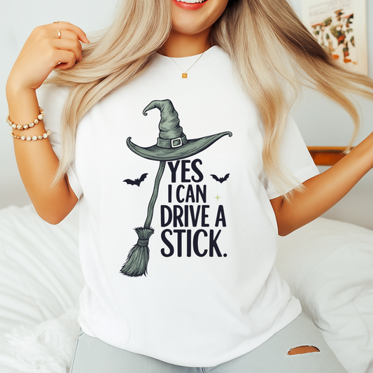 Funny Halloween T-shirt, Yes I can Drive A Stick T-shirt, Unisex Softstyle T-Shirt