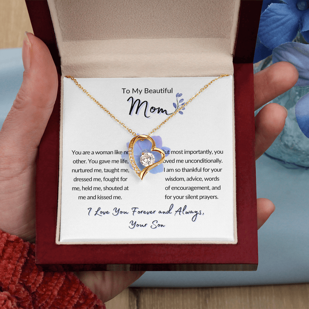 To My Beautiful Mom Gift-From Son, Forever Love Necklace, Mother's Day, Birthday, Celebration, Gift for Mom