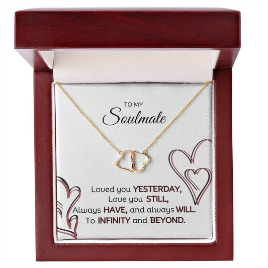 10K Yellow Gold -To My Soulmate Necklace - Everlasting Love Necklace - Infinitely connected hearts