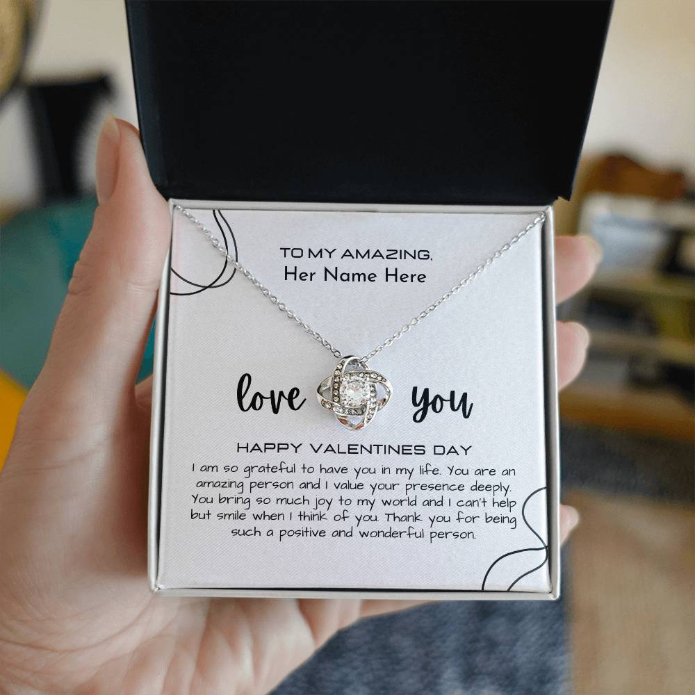 To My Amazing (Name) Necklace Gift - Love Knot Necklace (Yellow and White Gold Variants)