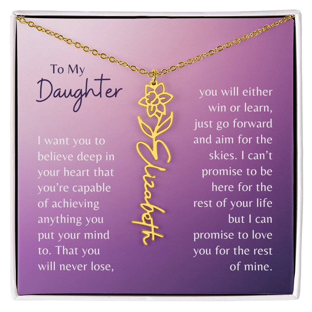 To My Daughter Flower Name Necklace, Birth Flower Necklace, Personalized Name or Word Necklace, Gift for Daughter,