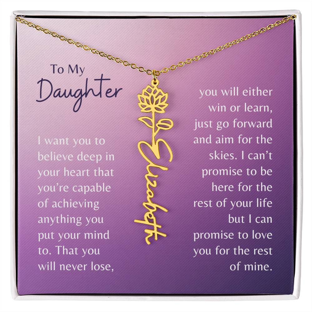 To My Daughter Flower Name Necklace, Birth Flower Necklace, Personalized Name or Word Necklace, Gift for Daughter,