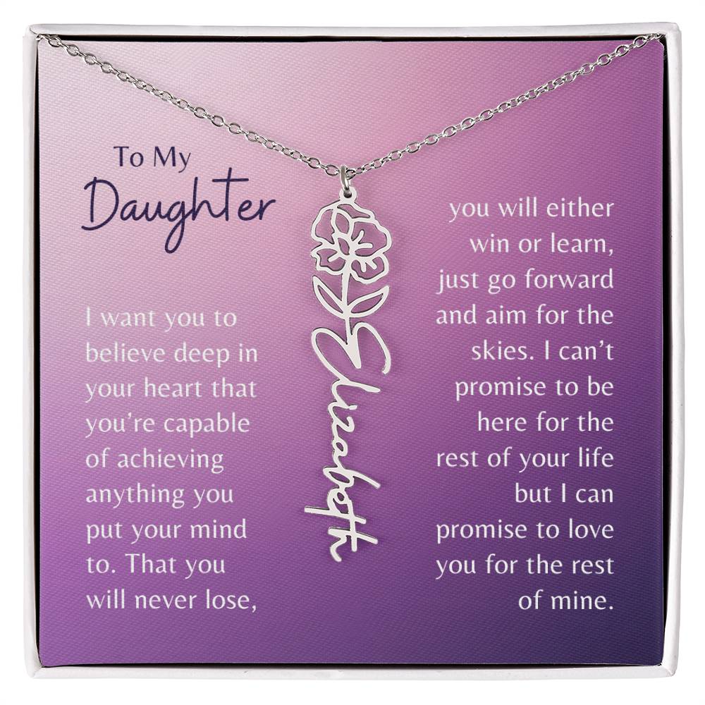 To My Daughter Flower Name Necklace, Birth Flower Necklace, Personalized Name or Word Necklace, Gift for Daughter,