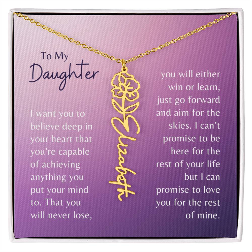 To My Daughter Flower Name Necklace, Birth Flower Necklace, Personalized Name or Word Necklace, Gift for Daughter,