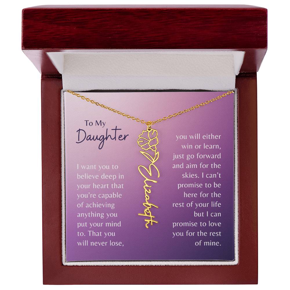 To My Daughter Flower Name Necklace, Birth Flower Necklace, Personalized Name or Word Necklace, Gift for Daughter,