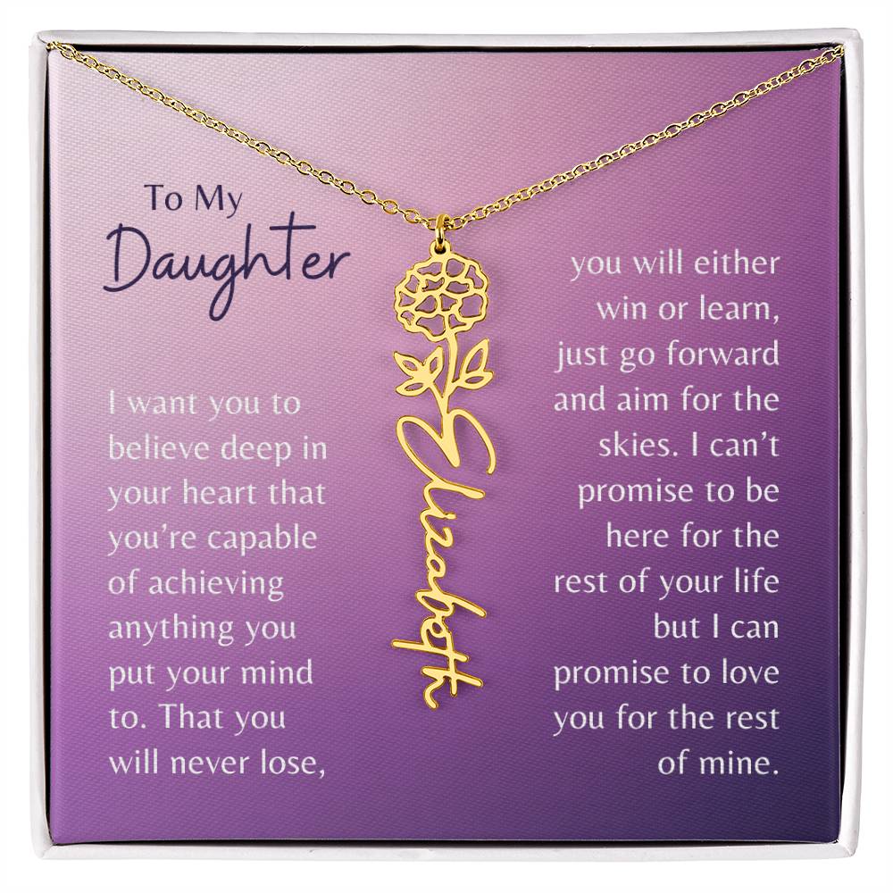 To My Daughter Flower Name Necklace, Birth Flower Necklace, Personalized Name or Word Necklace, Gift for Daughter,