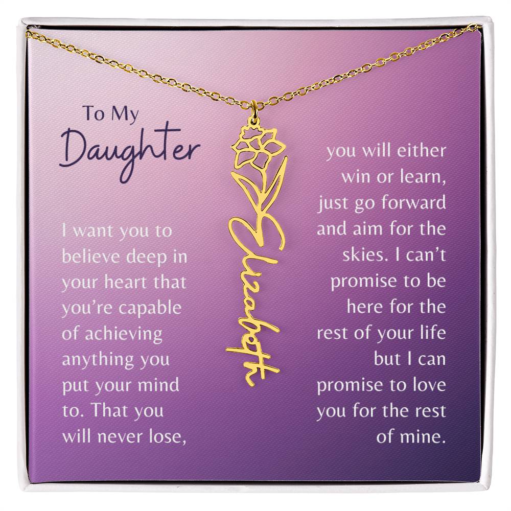 To My Daughter Flower Name Necklace, Birth Flower Necklace, Personalized Name or Word Necklace, Gift for Daughter,