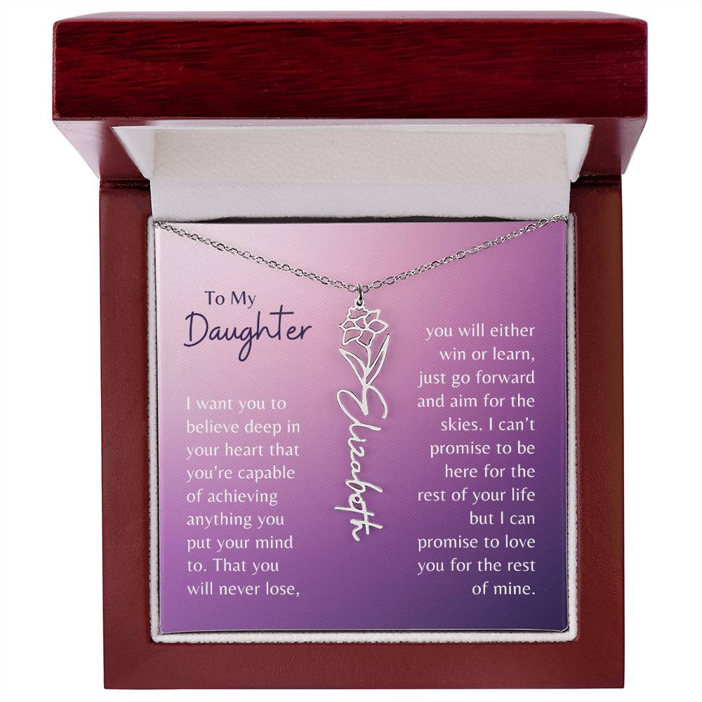 To My Daughter Flower Name Necklace, Birth Flower Necklace, Personalized Name or Word Necklace, Gift for Daughter,