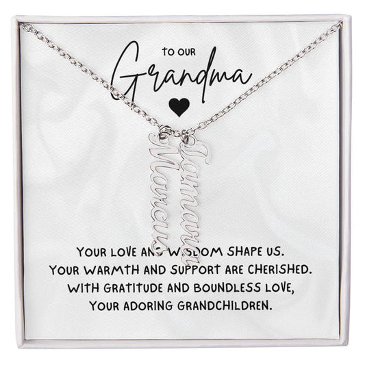 To Our Grandma Necklace gift from grandchildren  - Multi Vertical Name Necklace with a message card