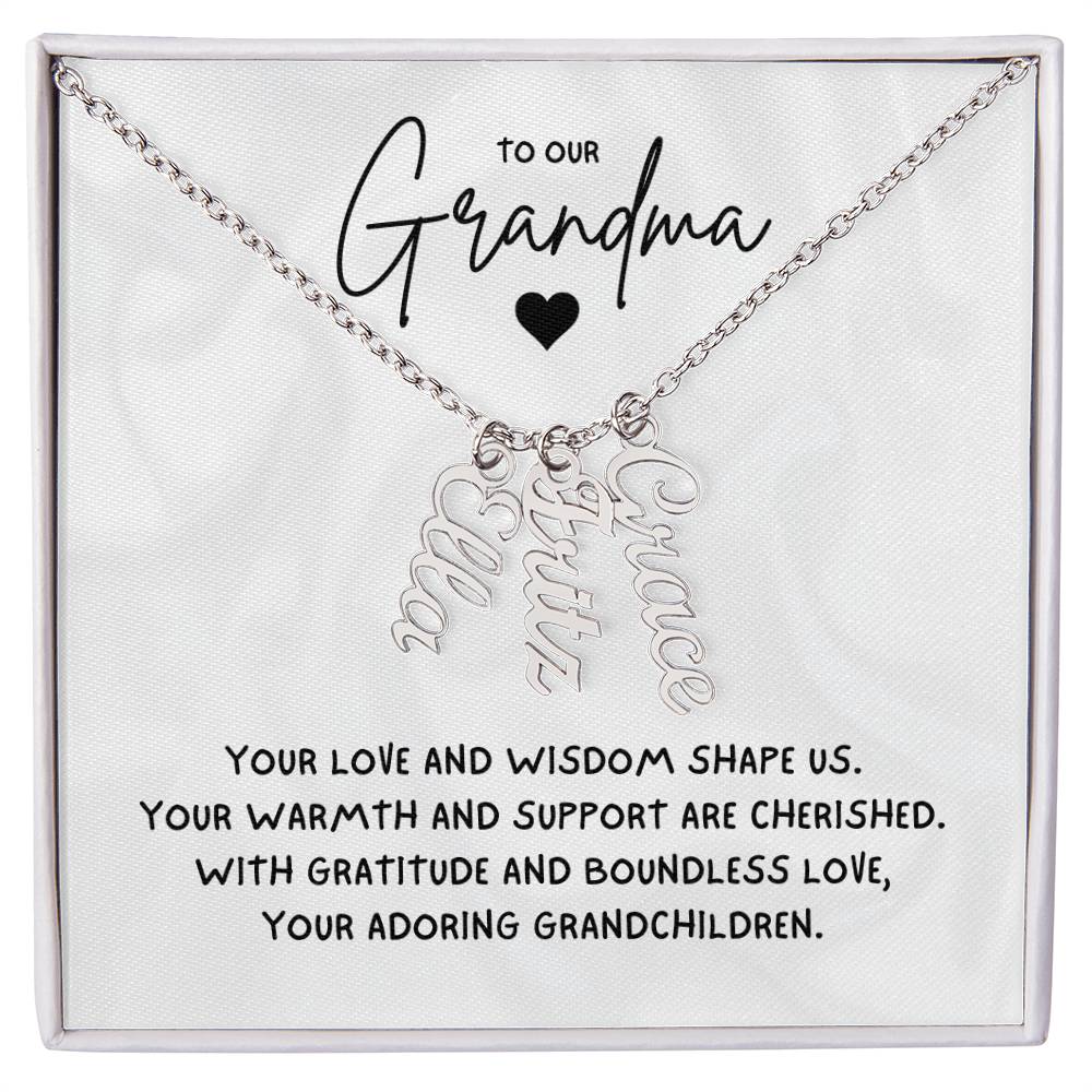 To Our Grandma Necklace gift from grandchildren  - Multi Vertical Name Necklace with a message card