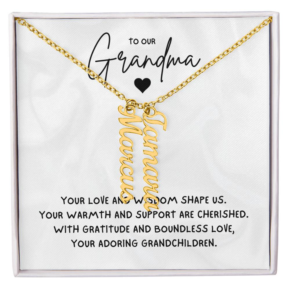 To Our Grandma Necklace gift from grandchildren  - Multi Vertical Name Necklace with a message card