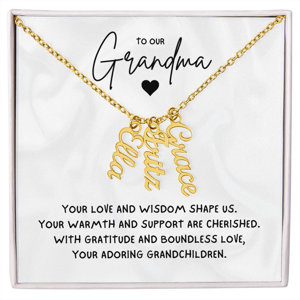 To Our Grandma Necklace gift from grandchildren  - Multi Vertical Name Necklace with a message card