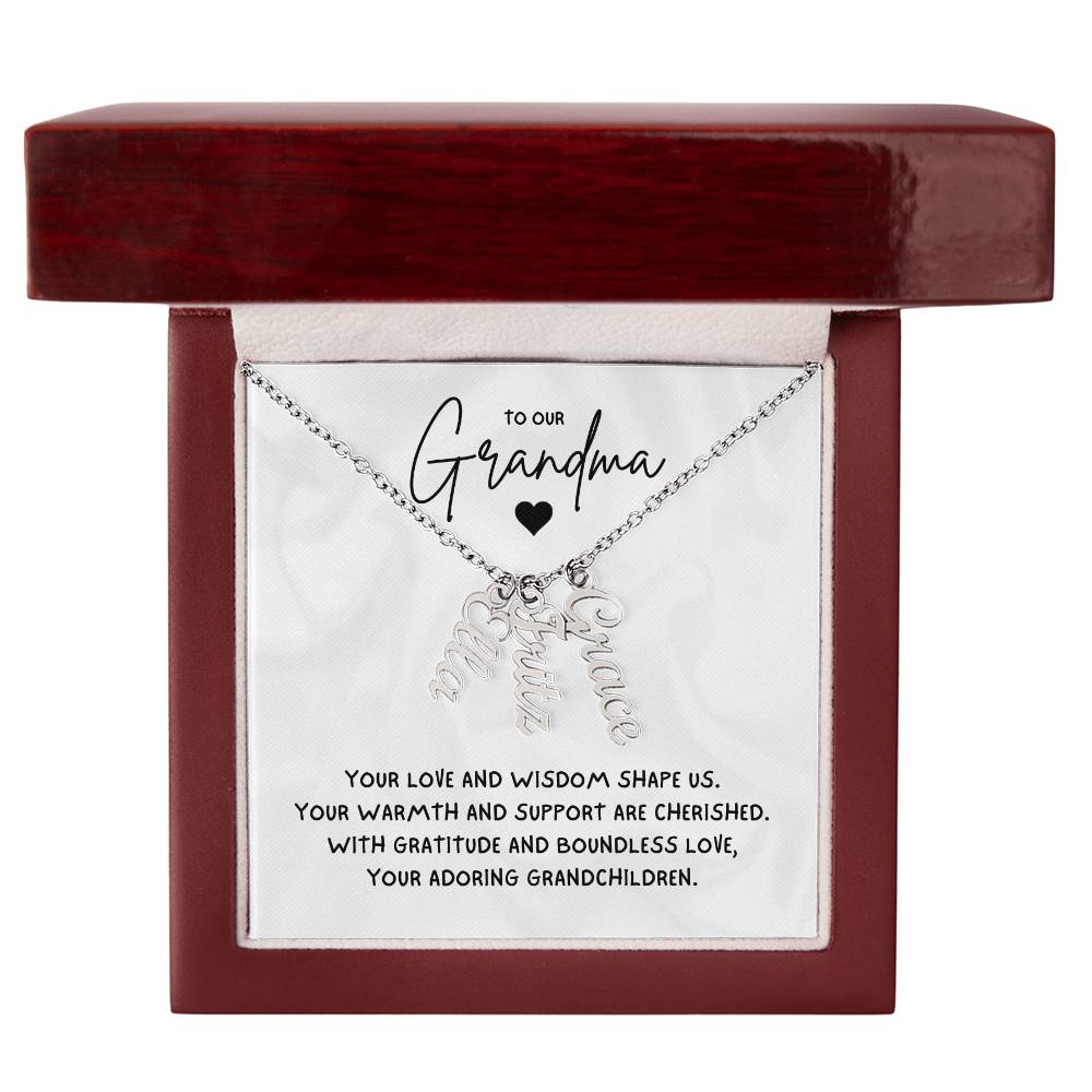 To Our Grandma Necklace gift from grandchildren  - Multi Vertical Name Necklace with a message card