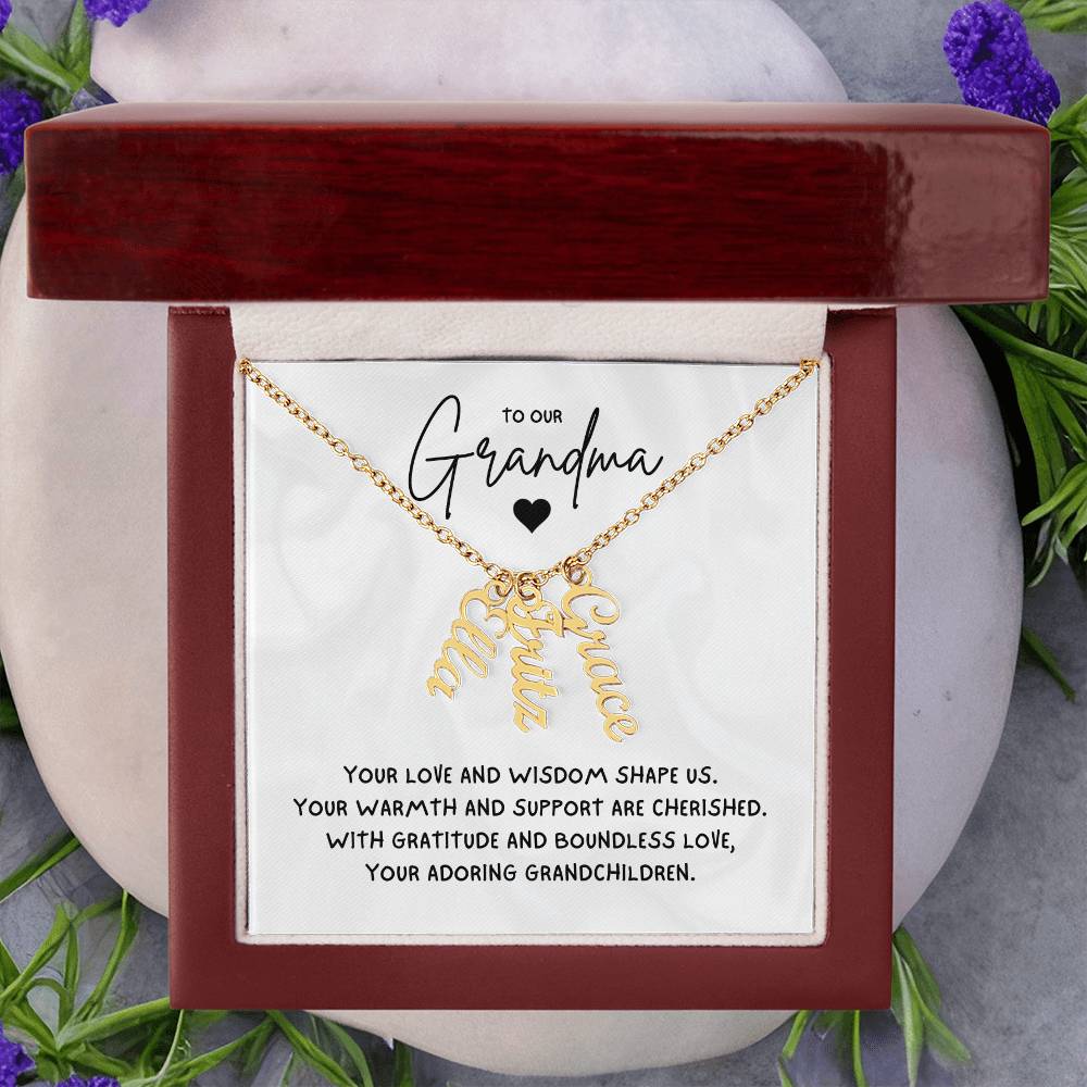 To Our Grandma Necklace gift from grandchildren  - Multi Vertical Name Necklace with a message card