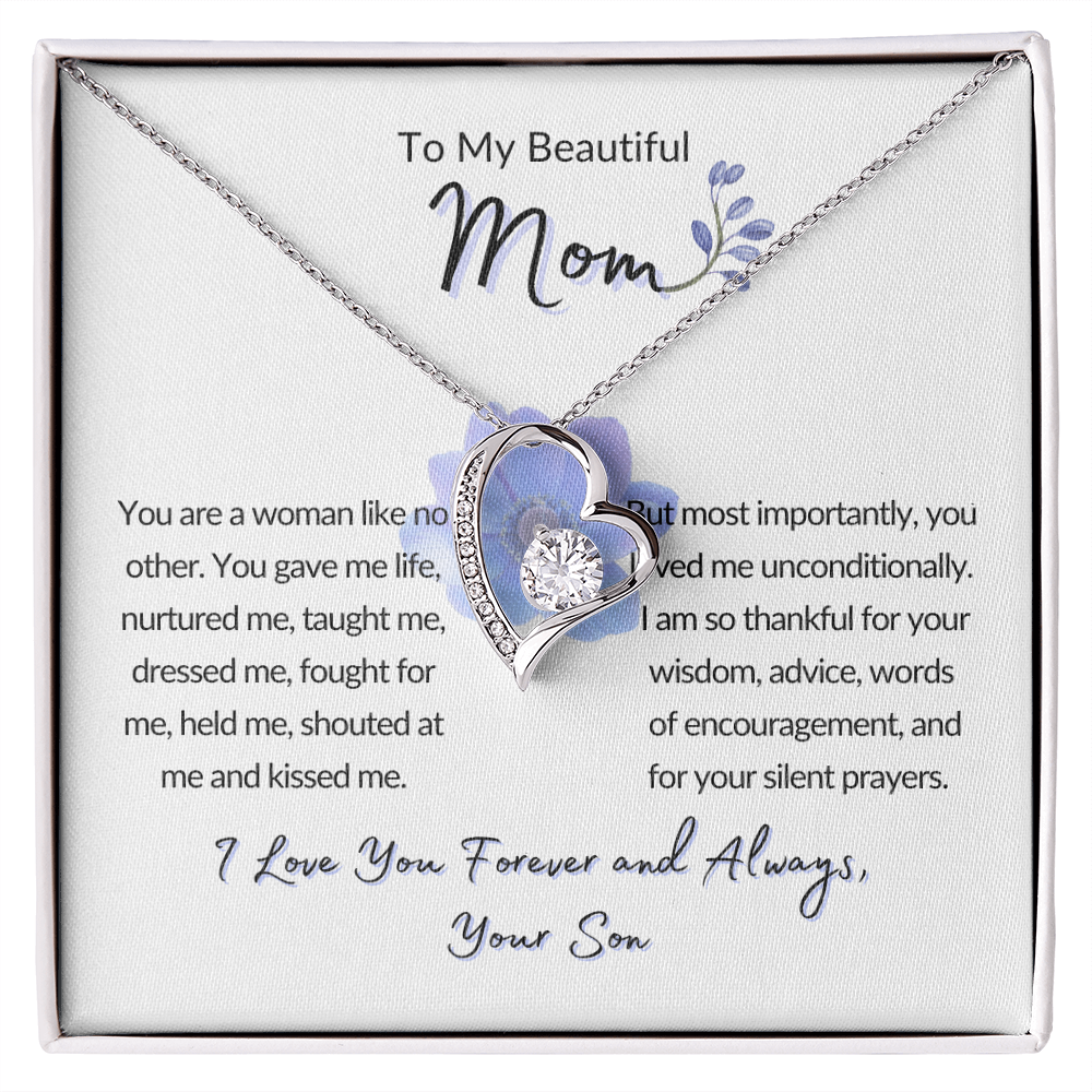 To My Beautiful Mom Gift-From Son, Forever Love Necklace, Mother's Day, Birthday, Celebration, Gift for Mom