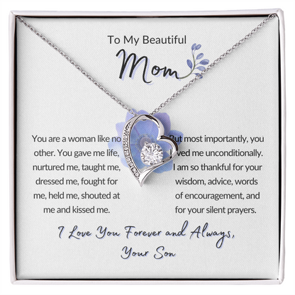 To My Beautiful Mom Gift-From Son, Forever Love Necklace, Mother's Day, Birthday, Celebration, Gift for Mom