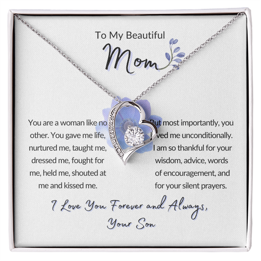 To My Beautiful Mom Gift-From Son, Forever Love Necklace, Mother's Day, Birthday, Celebration, Gift for Mom