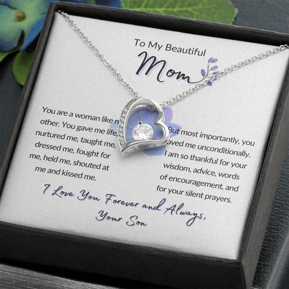 To My Beautiful Mom Gift-From Son, Forever Love Necklace, Mother's Day, Birthday, Celebration, Gift for Mom