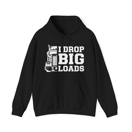 "I DROP BIG LOADS" Hoodie,  Heavy Blend™ Hooded Sweatshirt, Trucker Hoodie, Gift for Truck Driver