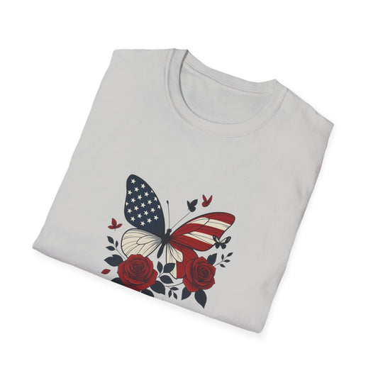 4th of July Butterfly Softstyle T-Shirt - Personalized Name Shirt