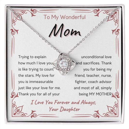 To My Wonderful Mom Necklace From Daughter | Love Knot Necklace