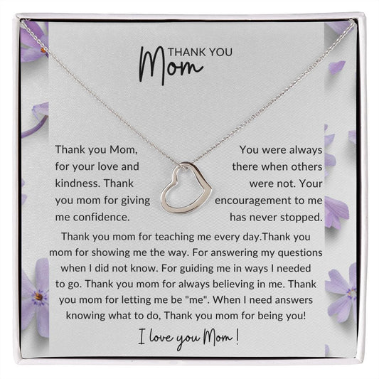 Thank You Mom Necklace Gift | Delicate Heart Necklace